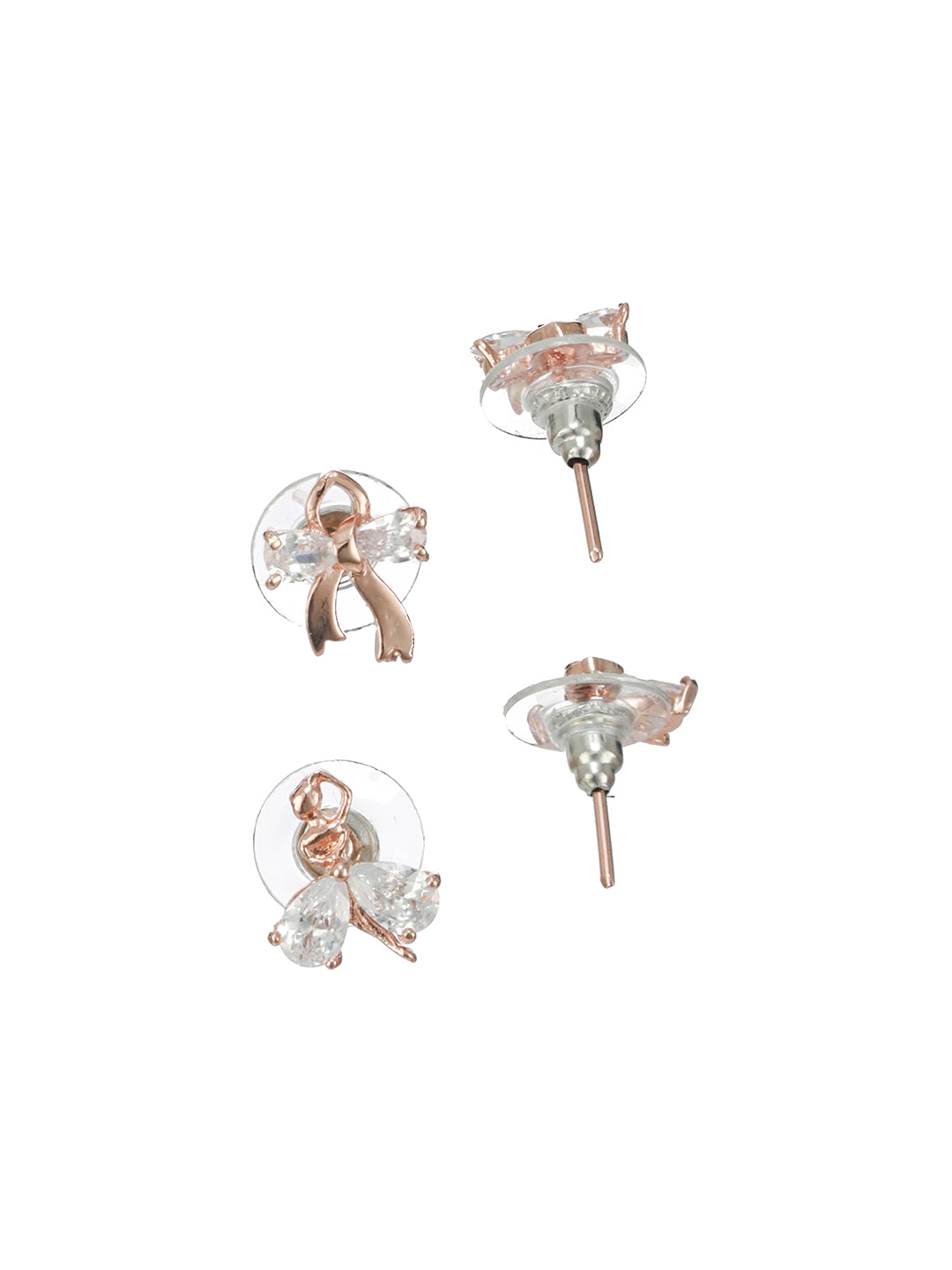 Dancing Beauty AD Studded Rose Gold-Plated Earrings Set