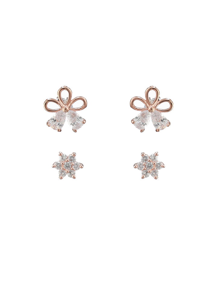 Tiny Flowers AD Rose Gold-Plated Earring Set