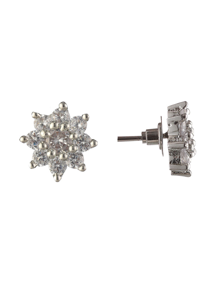 Floral American Diamond Silver-Plated Earrings