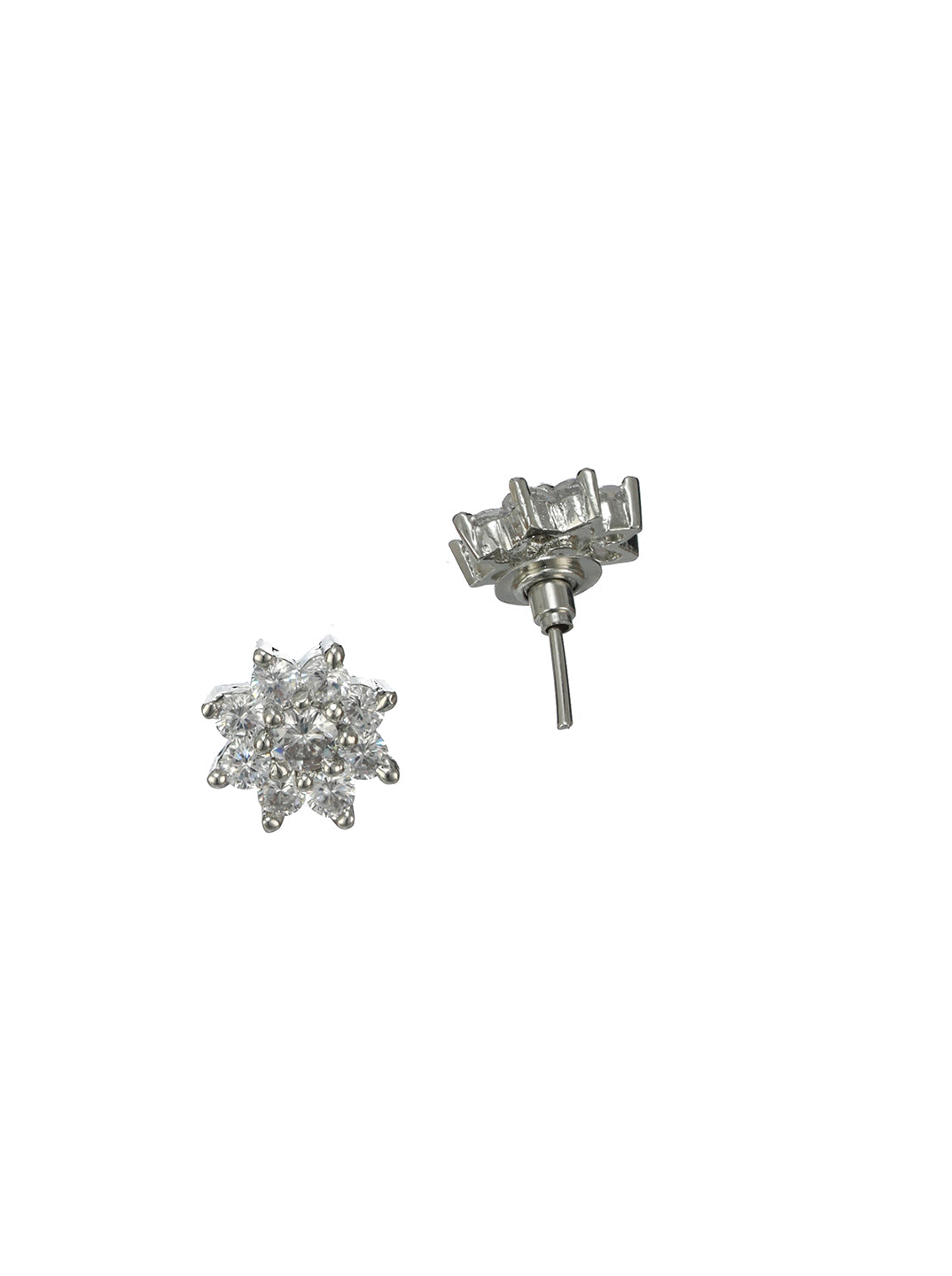 Floral American Diamond Silver-Plated Earrings