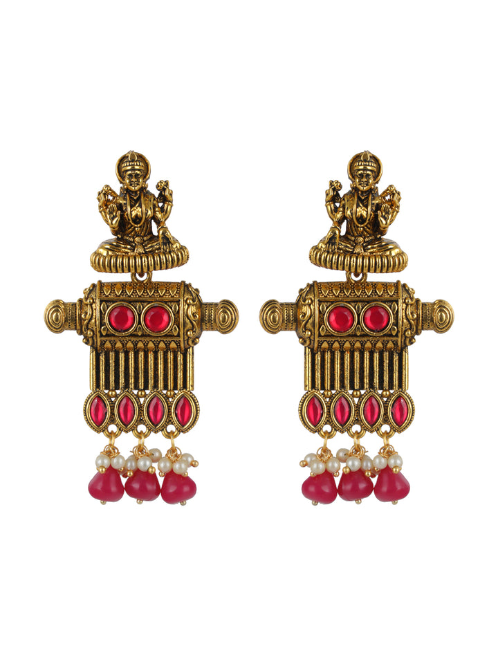 Priyaasi Pink Goddess Laxmi Gold-Plated Drop Earrings