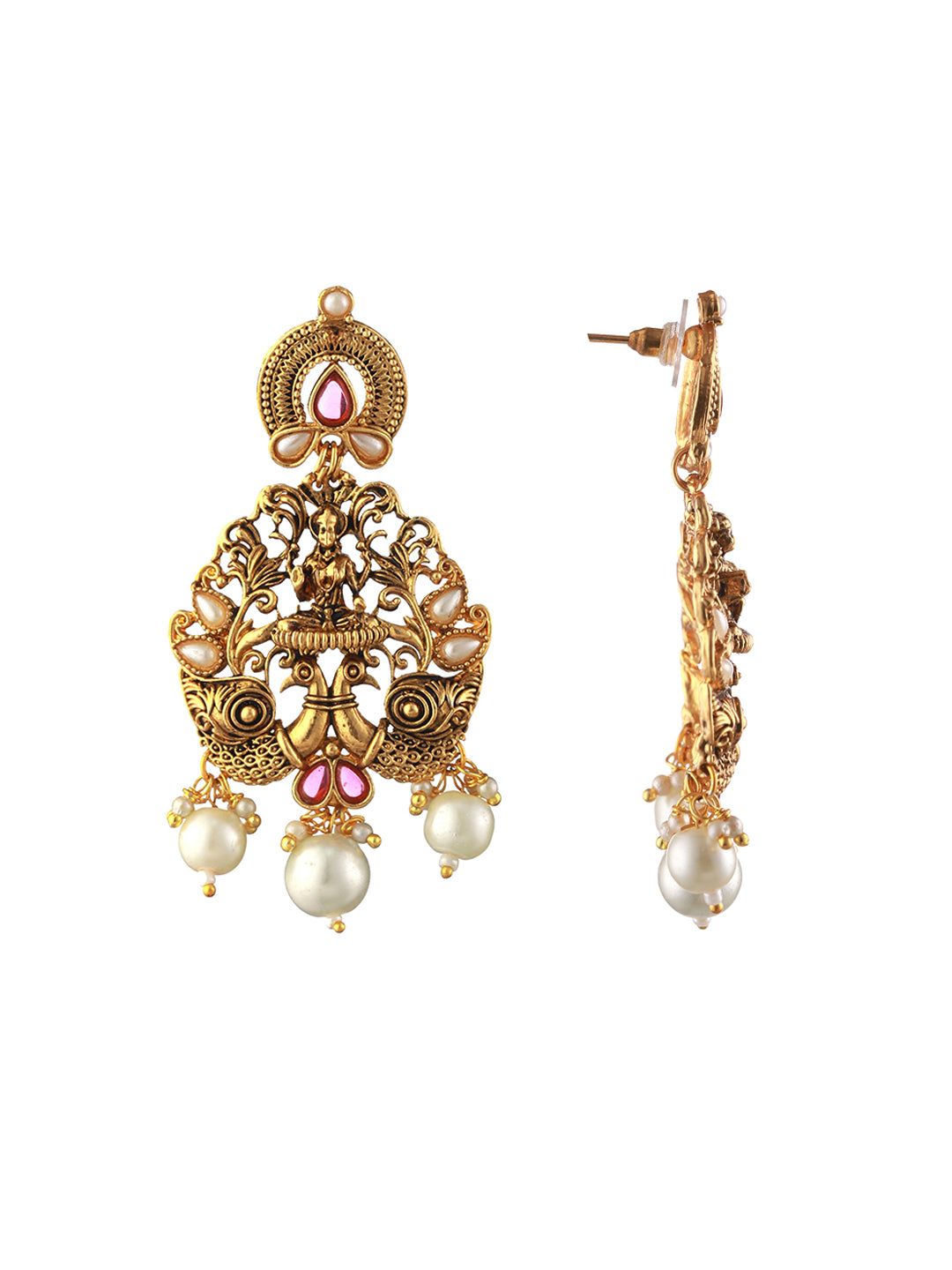Baby Pink Button Pearl 18K Gold Drop Hoop Bali Earring for Women – ZIVOM