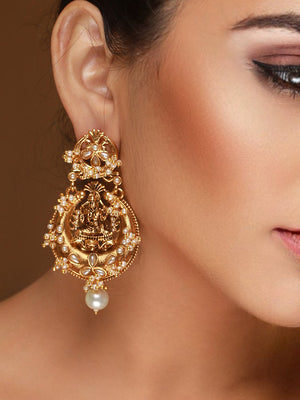 Goddess Laxmi Floral Pearl Gold-Plated Earrings