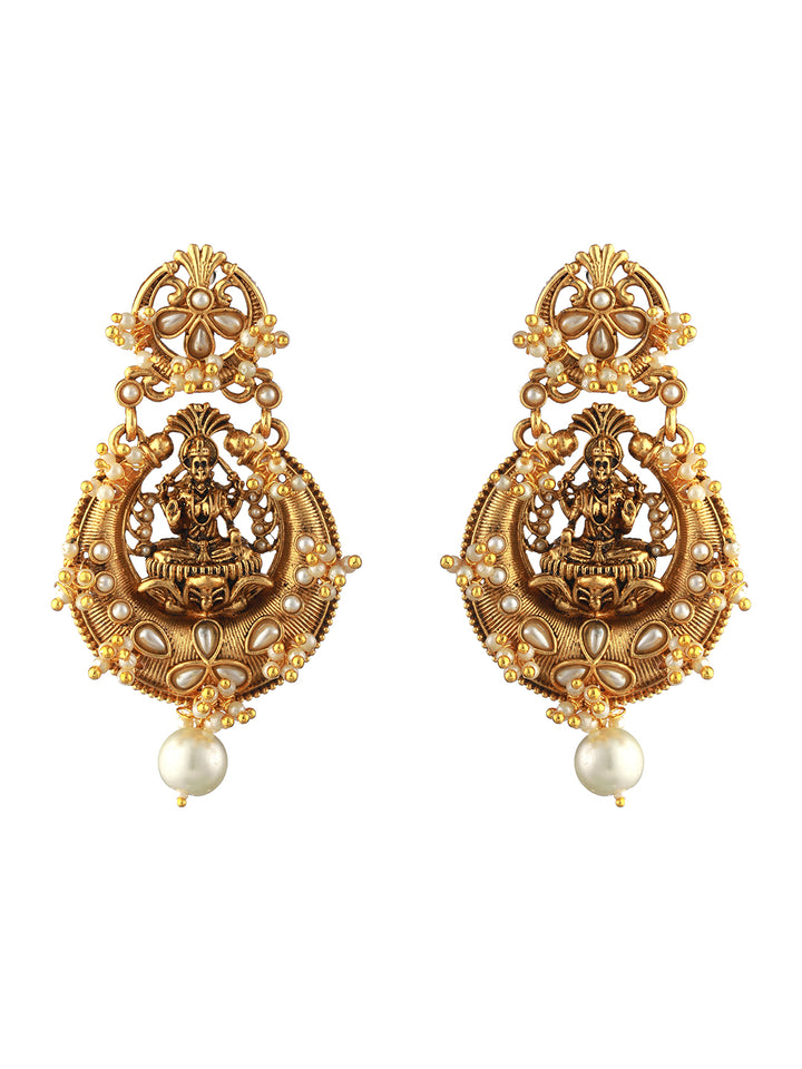 Goddess Laxmi Floral Pearl Gold-Plated Earrings