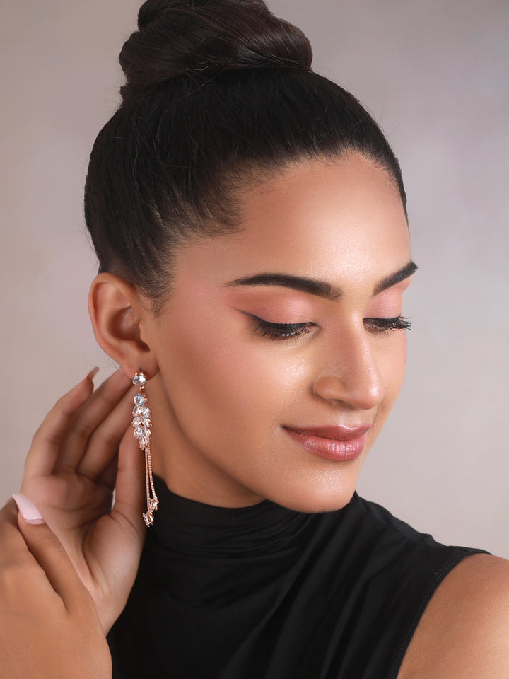 Priyaasi Pretty Leaves AD Rose Gold-Plated Drop Earrings