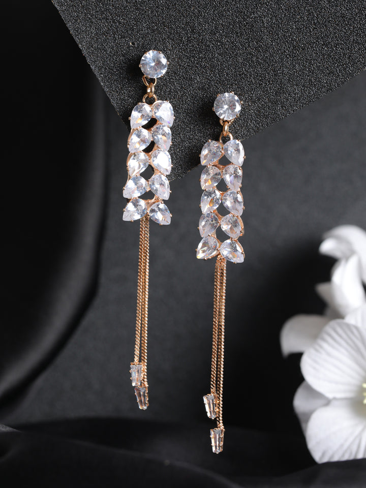 Priyaasi Floral Tasseled AD Gold-Plated Drop Earrings