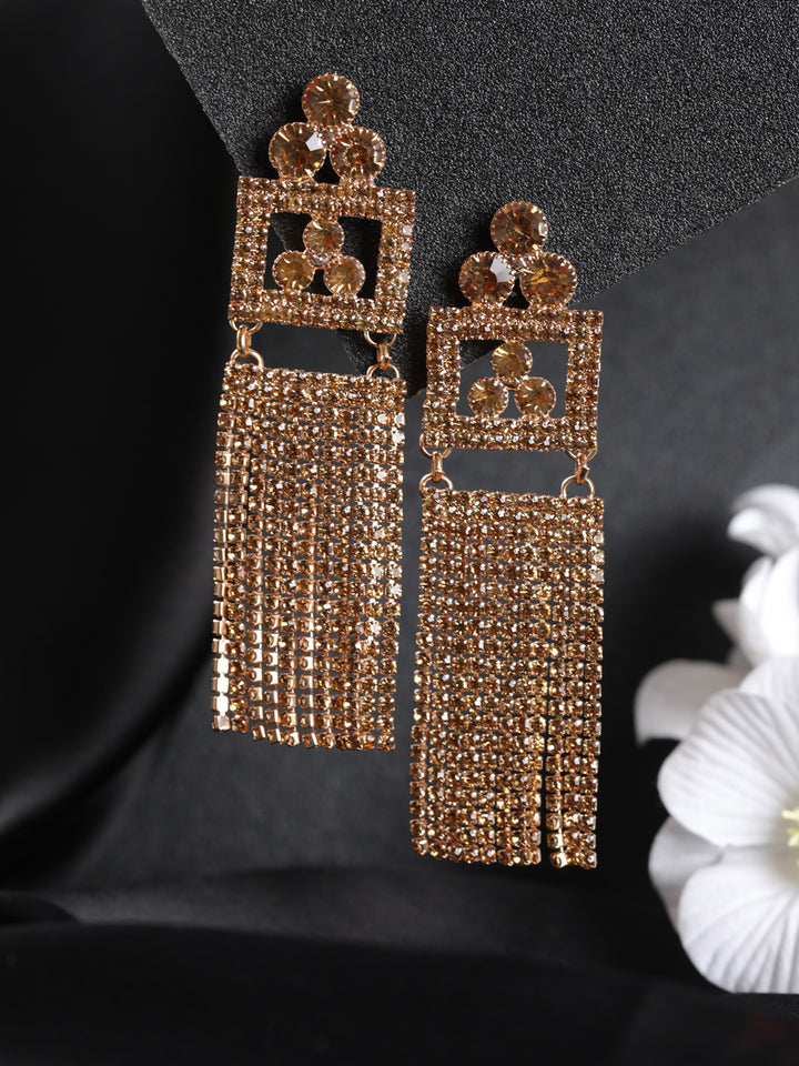 Priyaasi Geometric Stone Studded Tasseled Drop Earrings