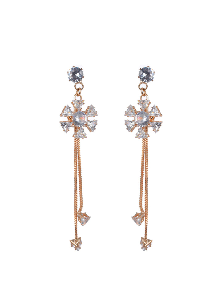 Priyaasi Floral AD Rose Gold-Plated Tassel Drop Earrings