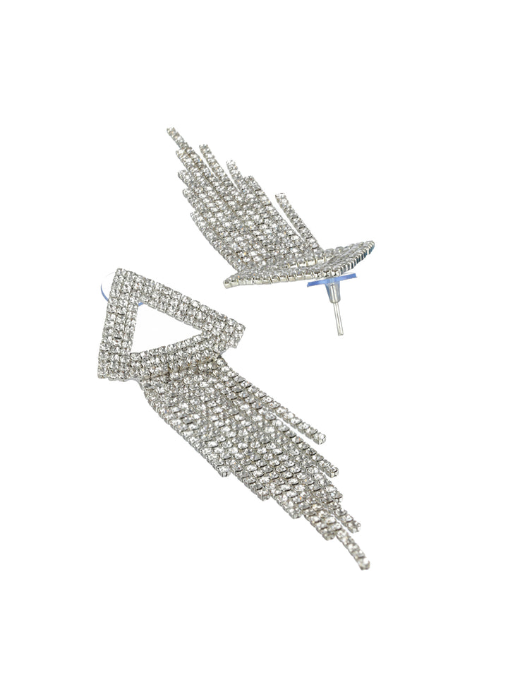 Priyaasi Triangular Tasseled AD Silver-Plated Drop Earrings