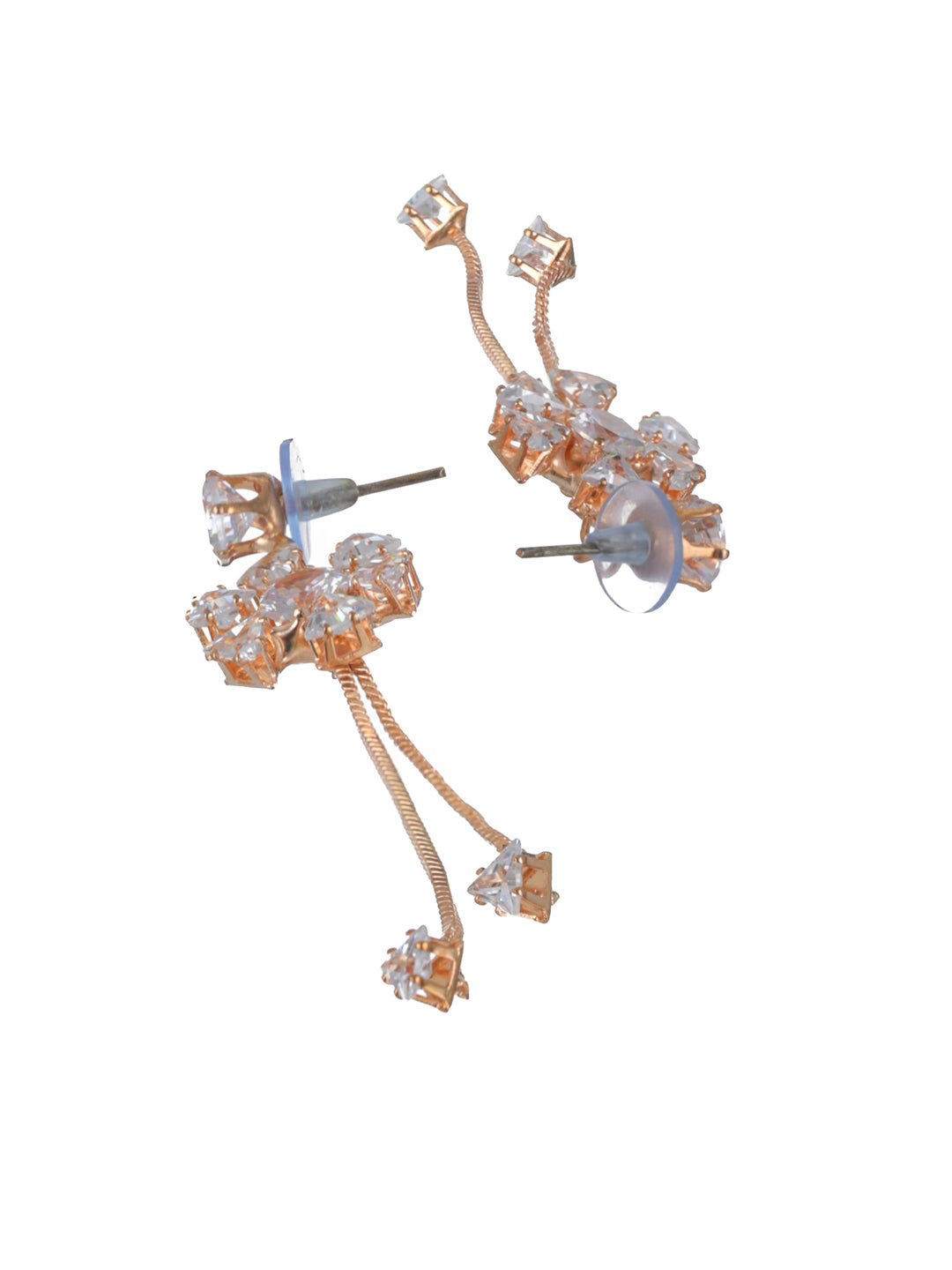 Priyaasi Floral Tasseled AD Rose Gold-Plated Earrings