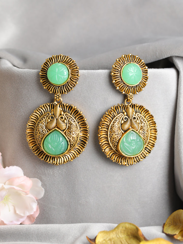 Priyaasi Floral Mint Green Gold-Plated Drop Earrings