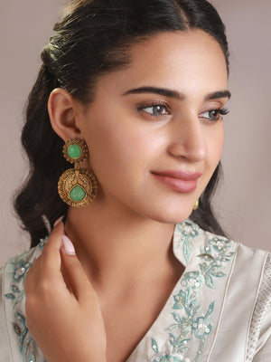 Priyaasi Floral Mint Green Gold-Plated Drop Earrings