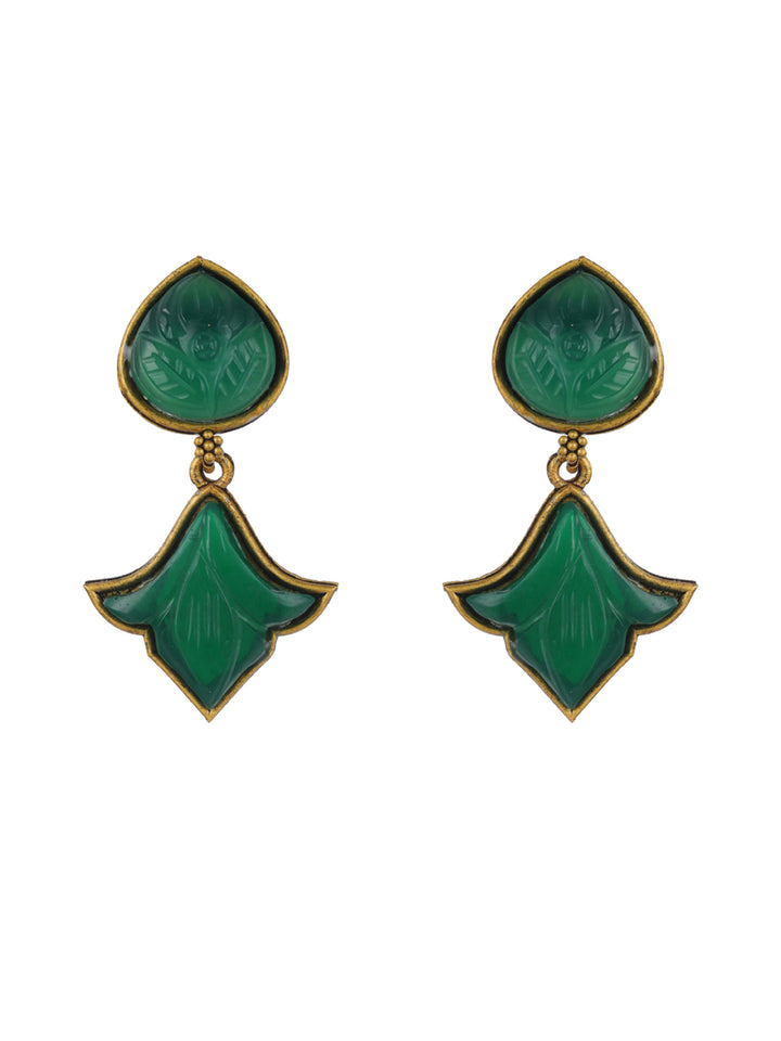 Priyaasi Pink Green Stone Studded Gold-Plated Earrings Set of 2