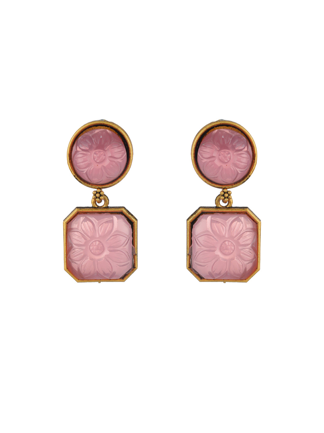 Priyaasi Pink Green Stone Studded Gold-Plated Earrings Set of 2