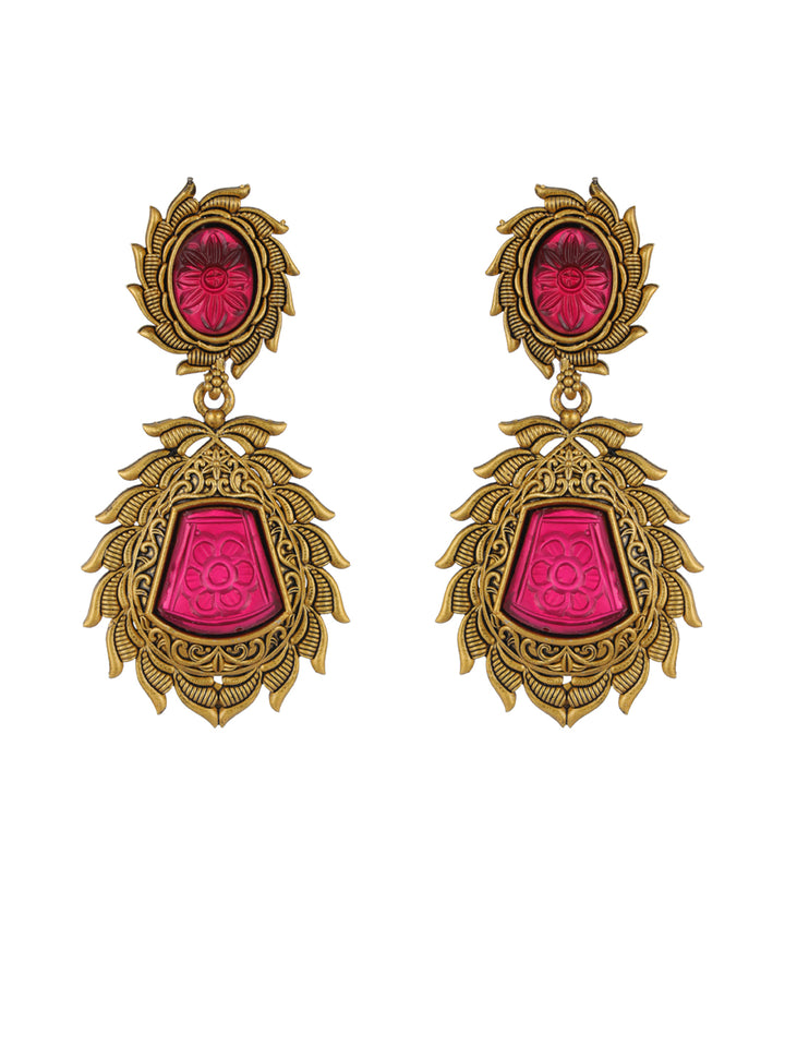 Priyaasi Studded Red Floral Gold-Plated Earrings