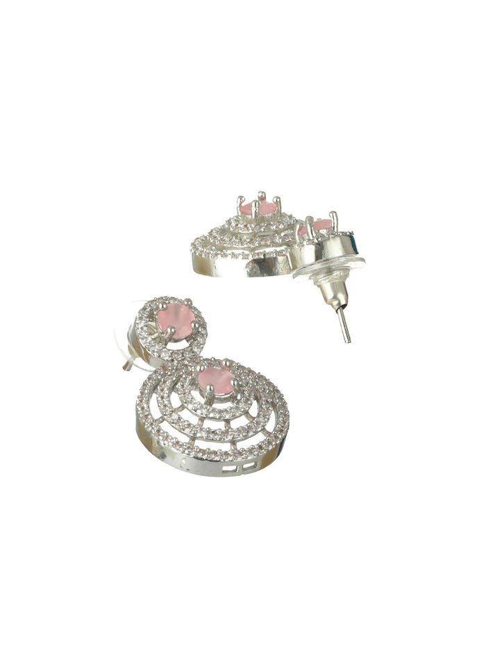 Priyaasi Pink Round Halo AD Silver-Plated Drop Earrings