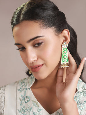 Priyaasi Green Kundan Meenakari Gold-Plated Earrings