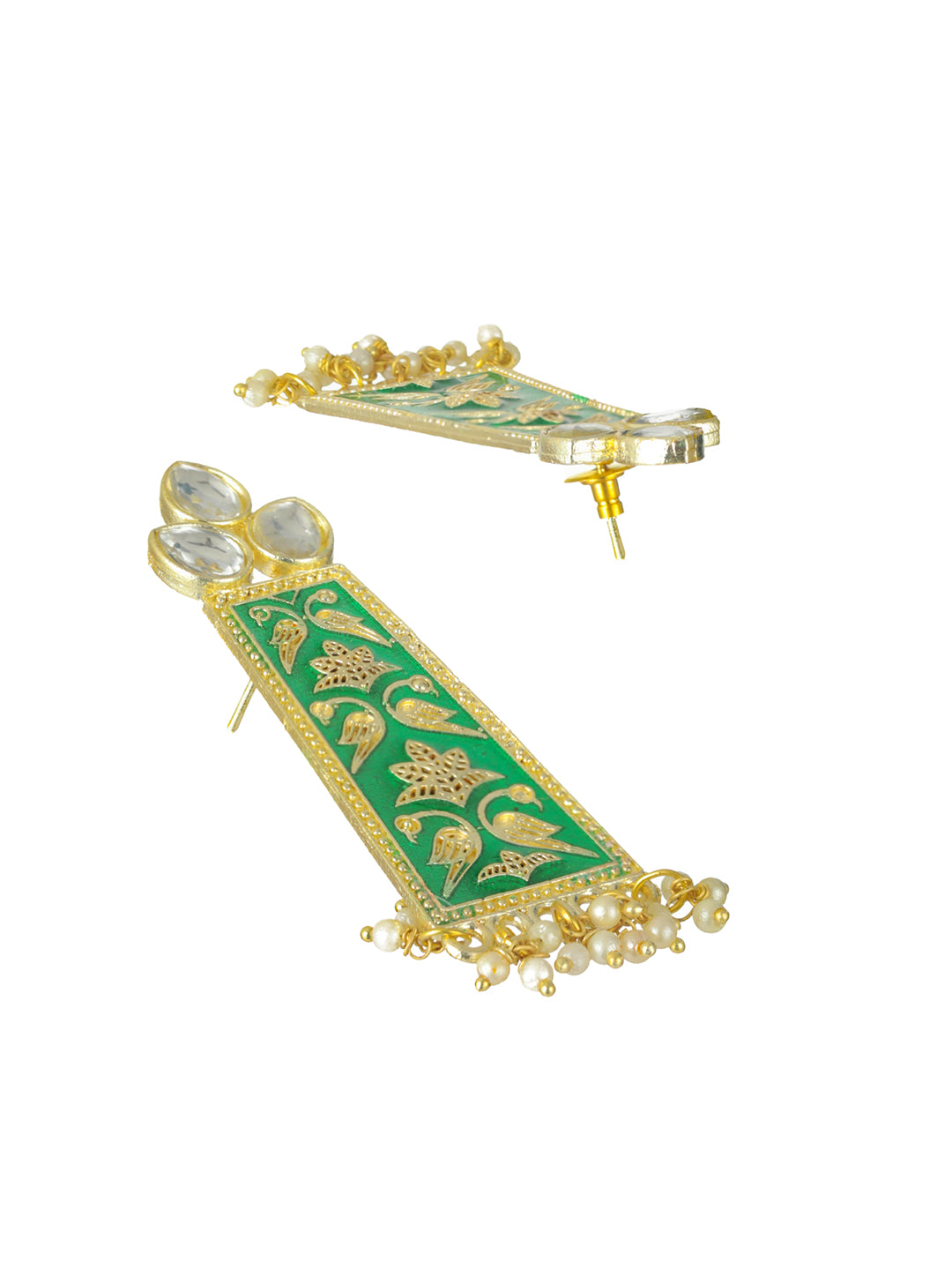 Priyaasi Green Kundan Meenakari Gold-Plated Earrings