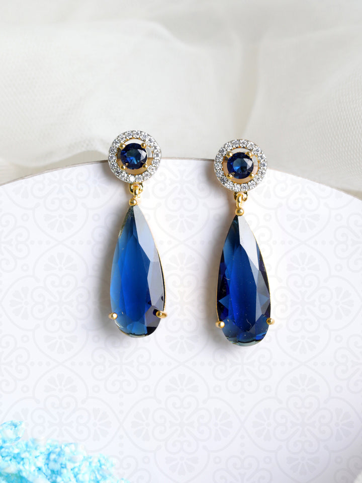 Priyaasi Blue Halo AD Silver-Plated Drop Earrings