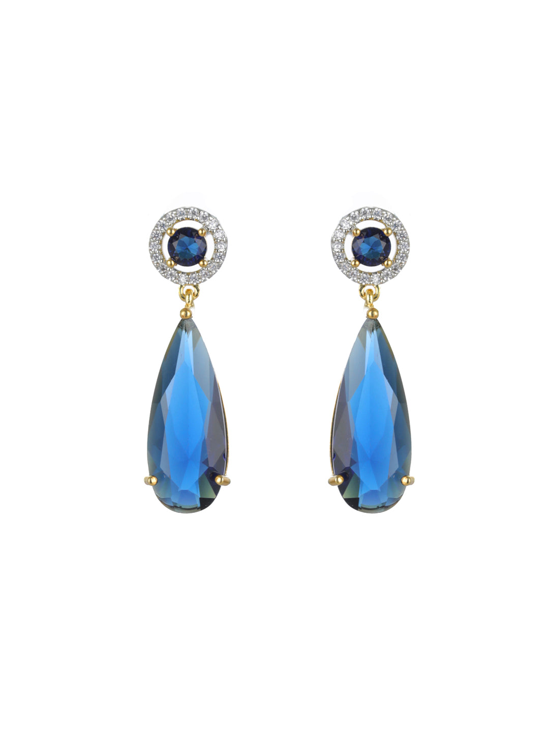 Priyaasi Blue Halo AD Silver-Plated Drop Earrings