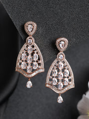 Priyaasi Elegant Floral AD Rose Gold-Plated Drop Earrings