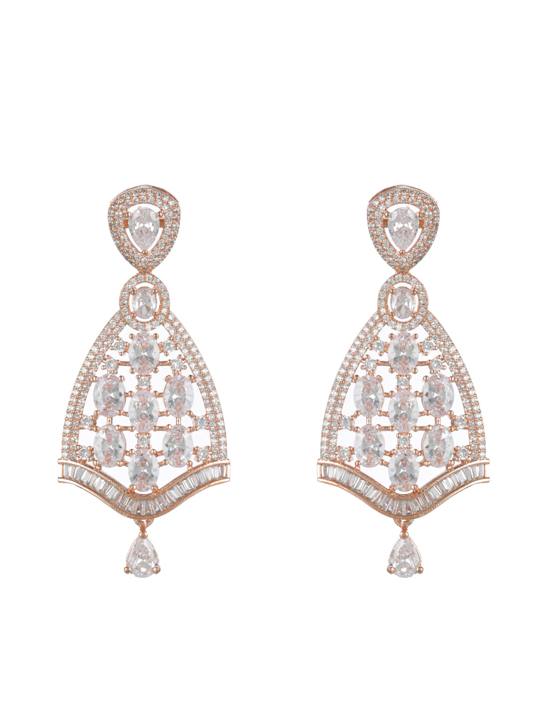 Priyaasi Elegant Floral AD Rose Gold-Plated Drop Earrings