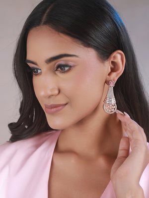 Priyaasi Pretty Pink Bell AD Rose Gold-Plated Drop Earrings