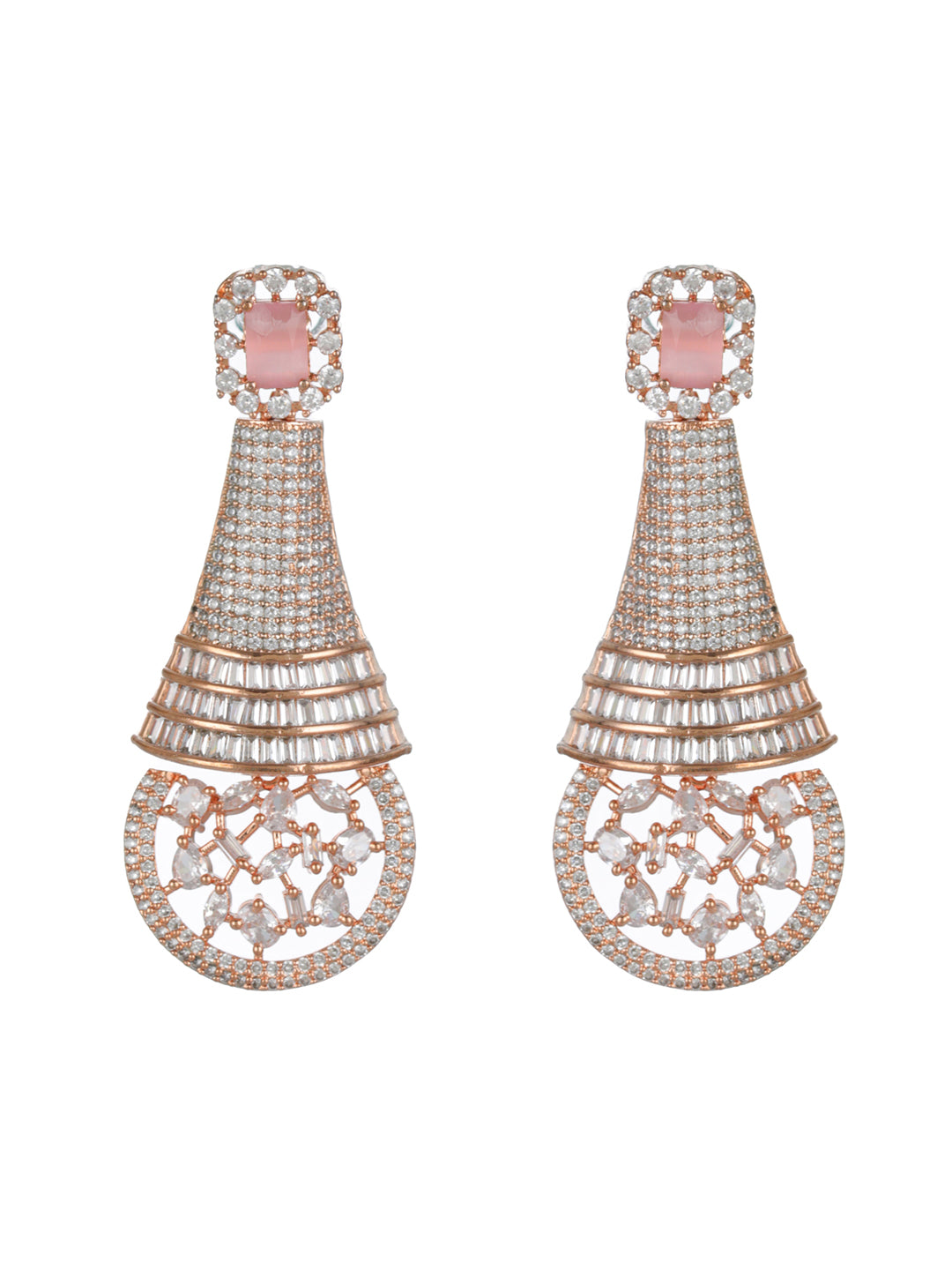 Priyaasi Pretty Pink Bell AD Rose Gold-Plated Drop Earrings