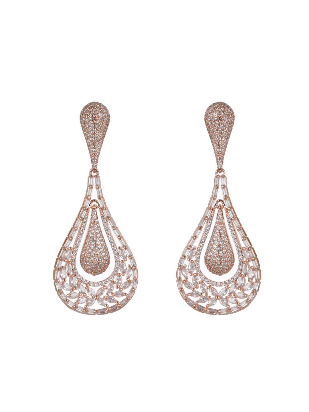 Priyaasi Elegant Floral Droplet AD Rose Gold-Plated Earrings
