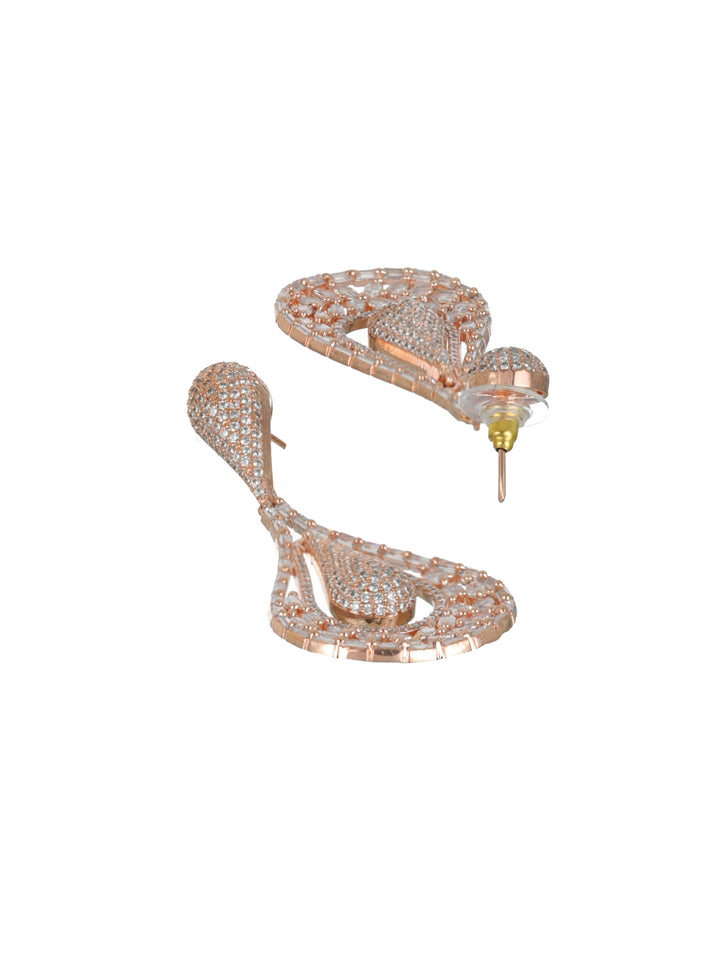 Priyaasi Elegant Floral Droplet AD Rose Gold-Plated Earrings