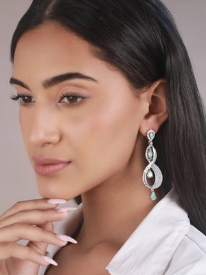Priyaasi Mint Green Twisted AD Silver-Plated Drop Earrings