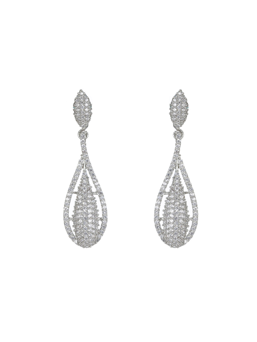 Priyaasi Elegant American Diamond Silver-Plated Drop Earrings
