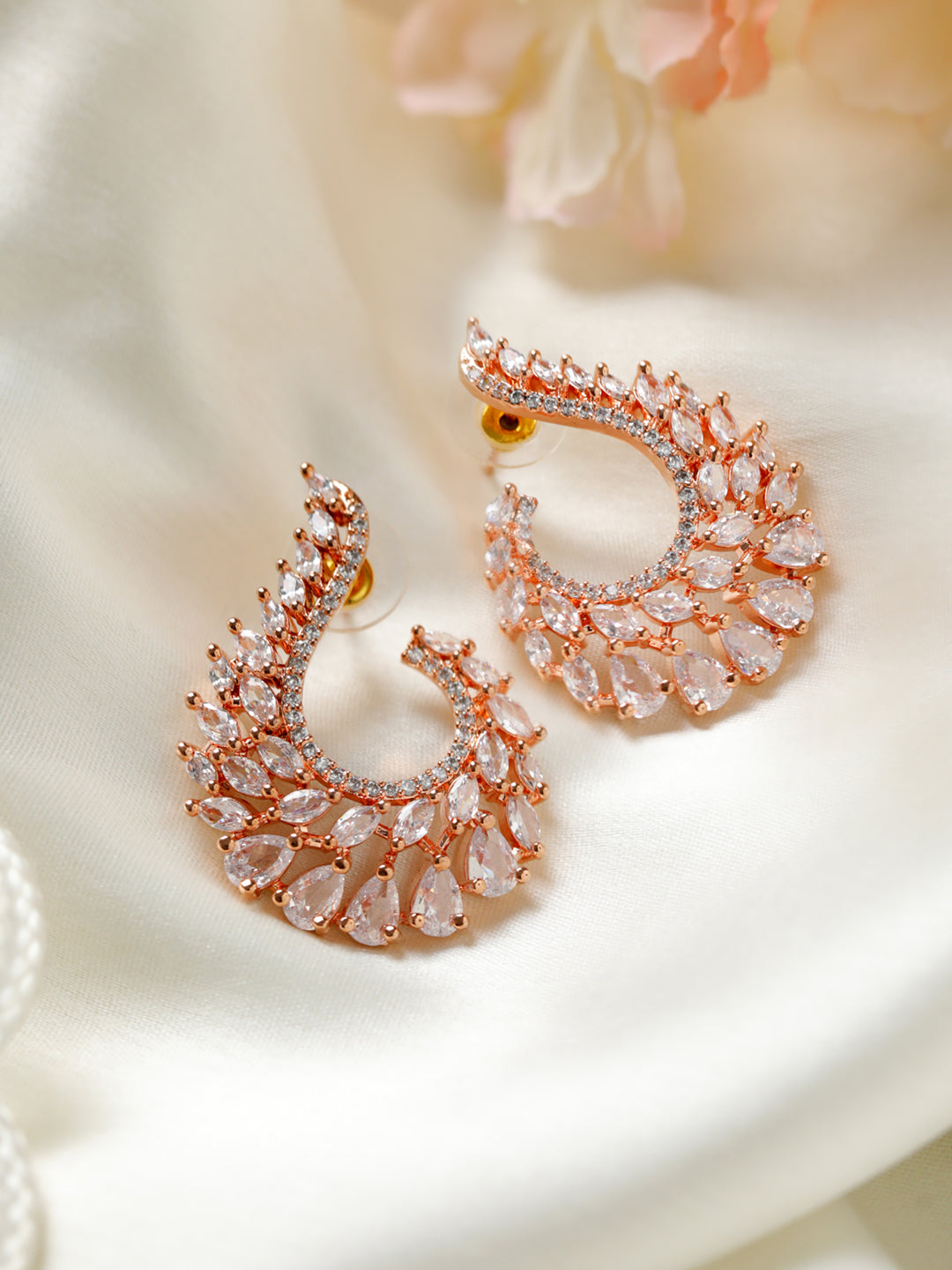 Priyaasi Elegant Leaves AD Rose Gold-Plated Earrings