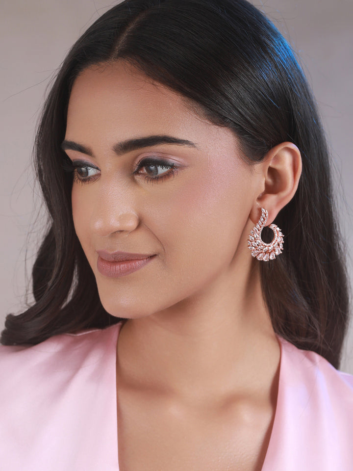 Priyaasi Elegant Leaves AD Rose Gold-Plated Earrings