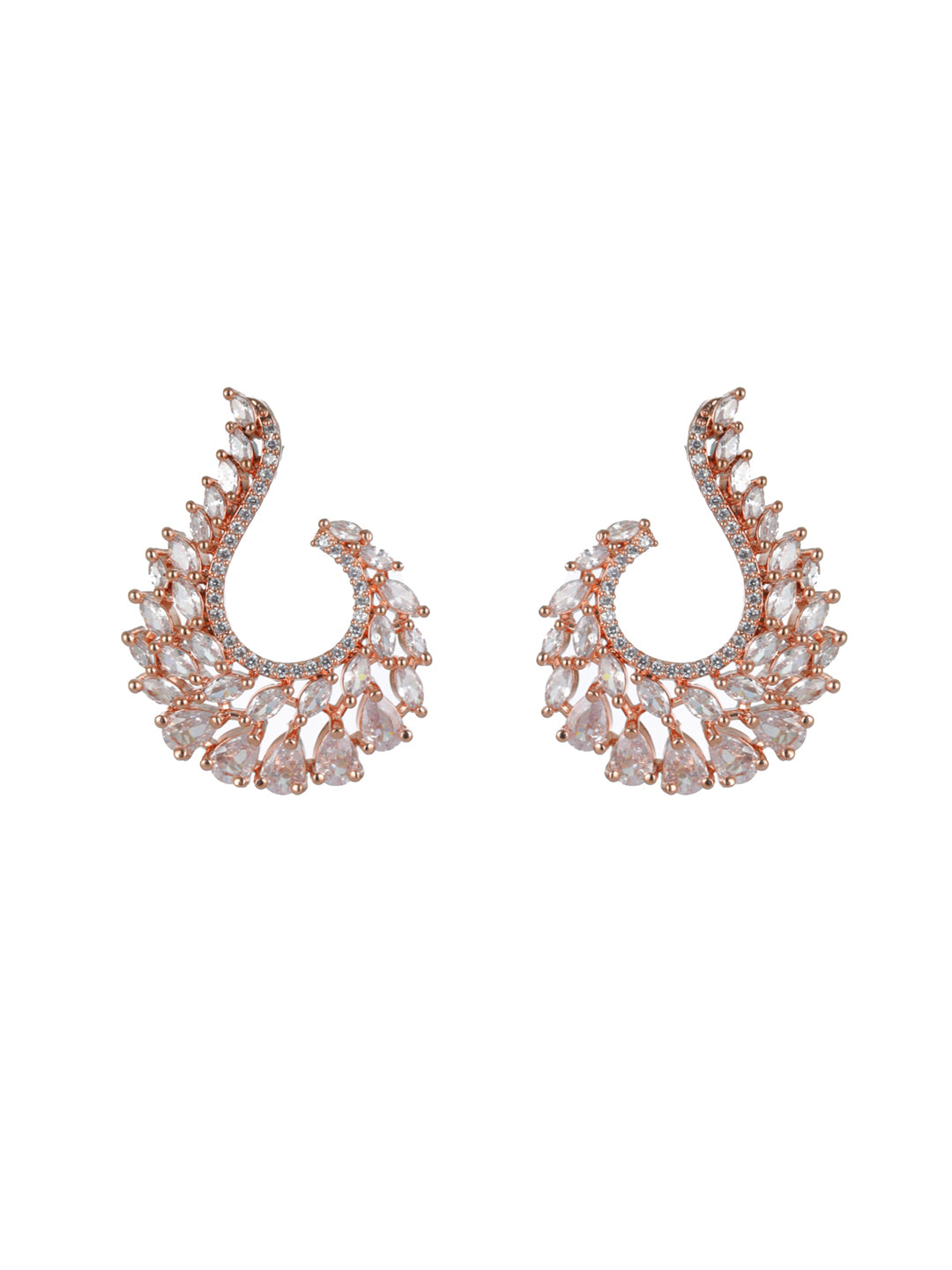 Priyaasi Elegant Leaves AD Rose Gold-Plated Earrings