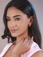 Priyaasi Pink Long Block AD Rose Gold-Plated Stud Earrings