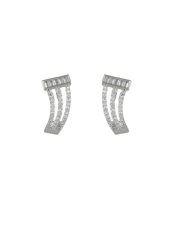Priyaasi Striped American Diamond Silver-Plated Stud Earrings
