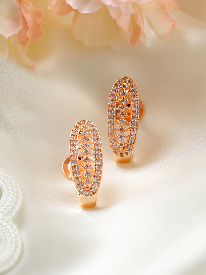 Priyaasi Long Oval AD Rose Gold-Plated Stud Earrings