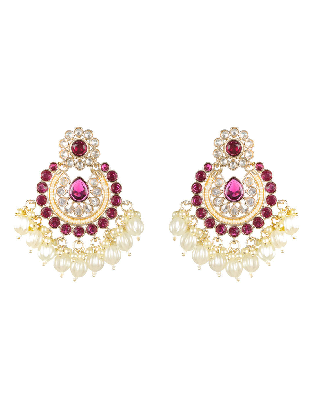 Priyaasi Purple Studded Floral Gold-Plated Chandbali Earrings