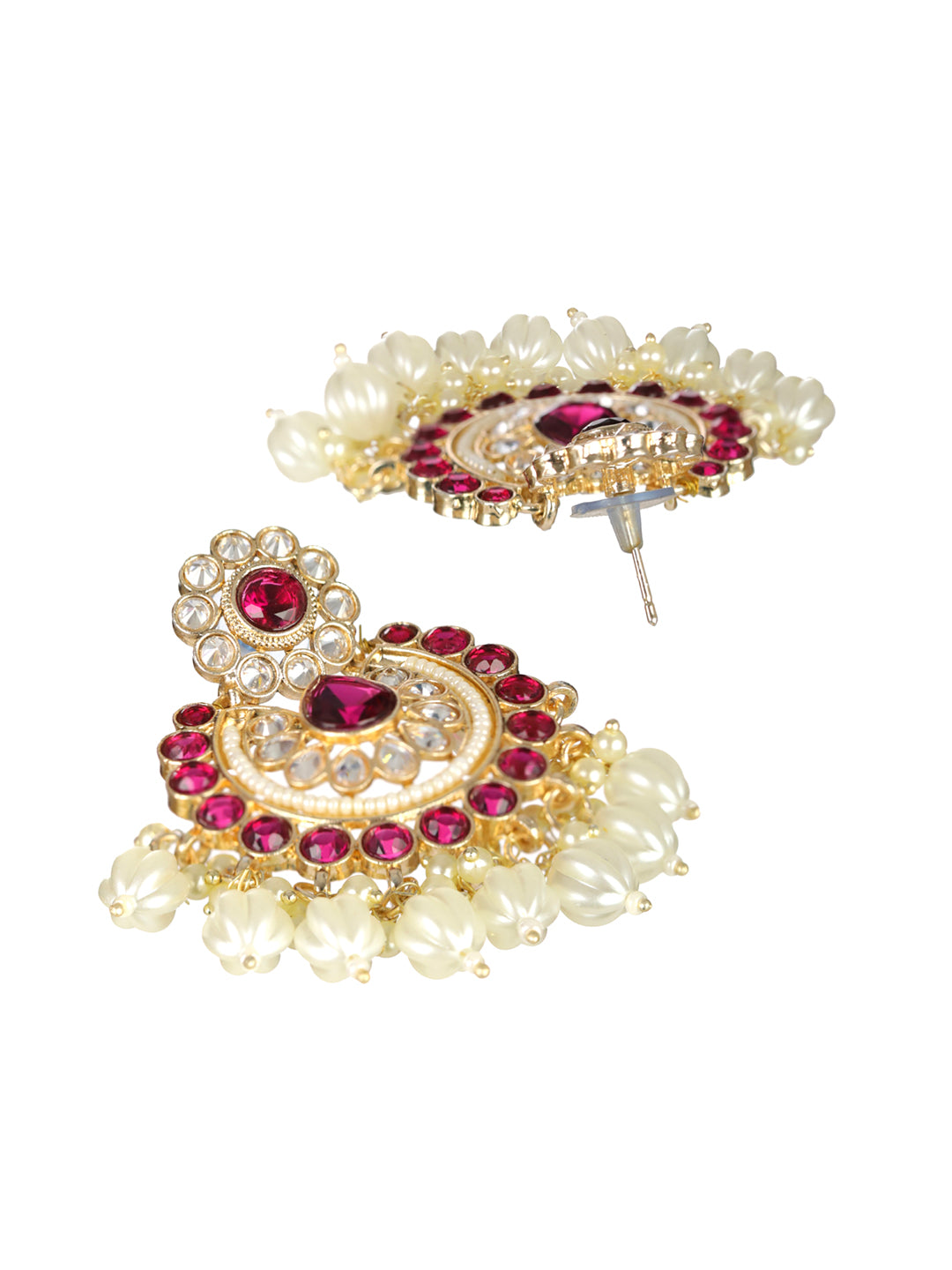 Priyaasi Purple Studded Floral Gold-Plated Chandbali Earrings
