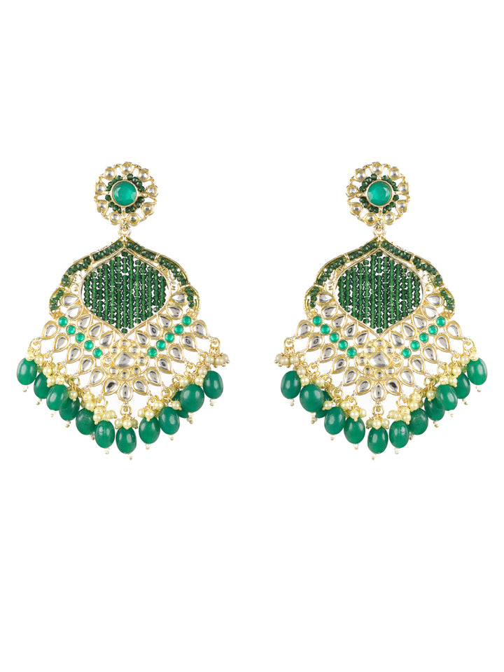 Priyaasi Green Floral Kundan Gold-Plated Drop Earrings
