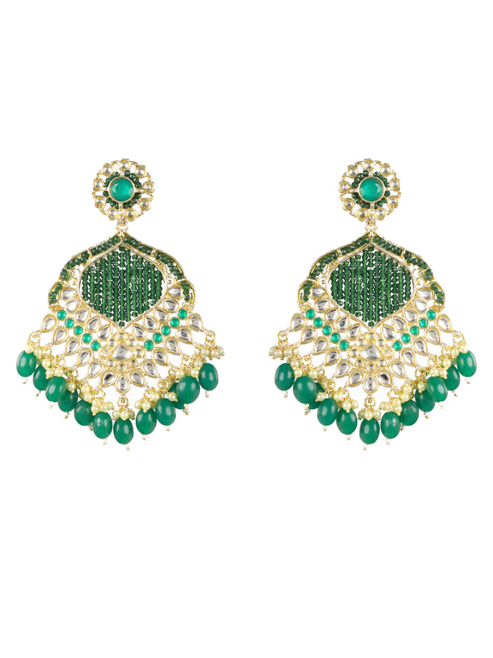 Priyaasi Green Floral Kundan Gold-Plated Drop Earrings