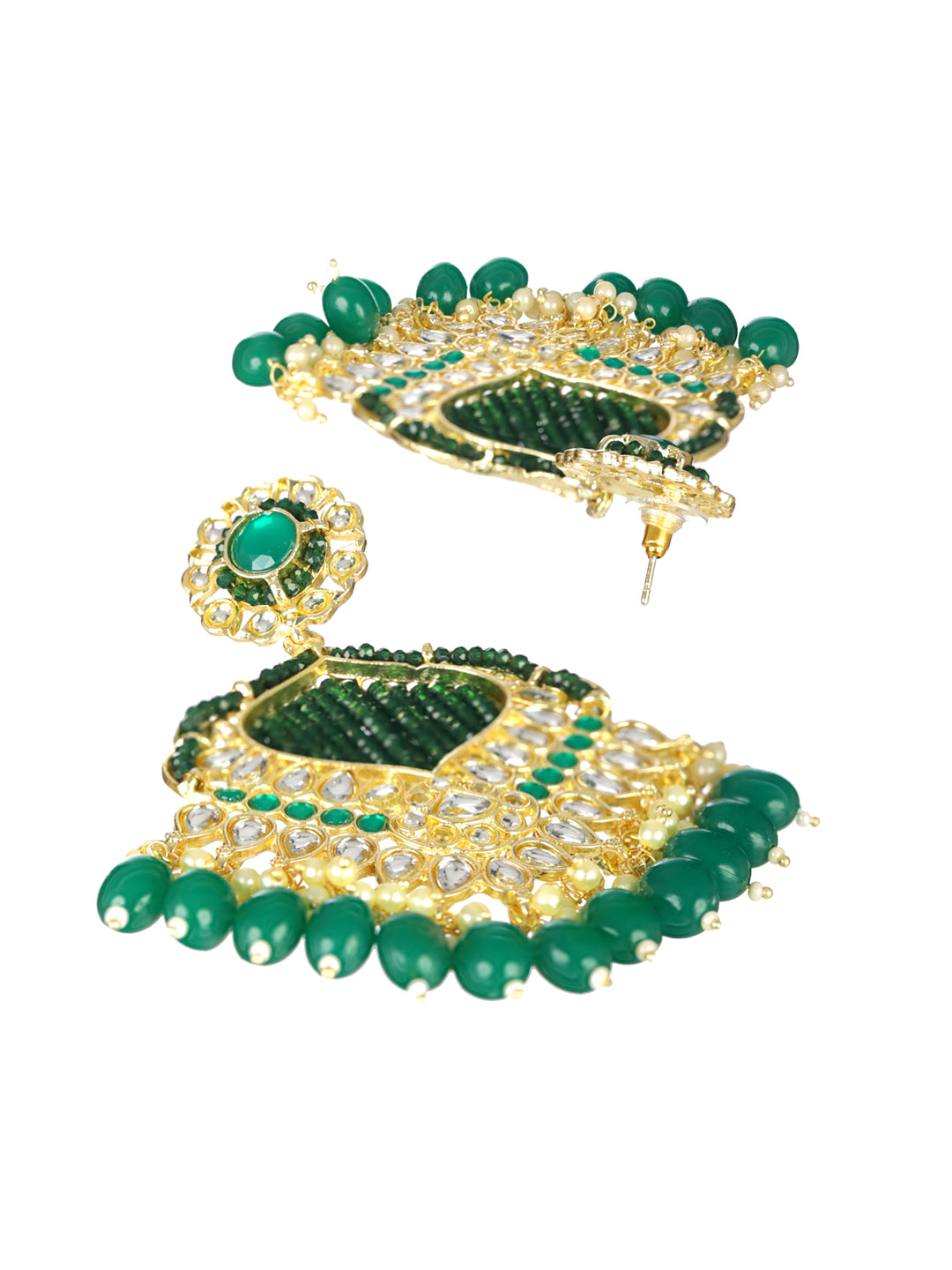 Priyaasi Green Floral Kundan Gold-Plated Drop Earrings