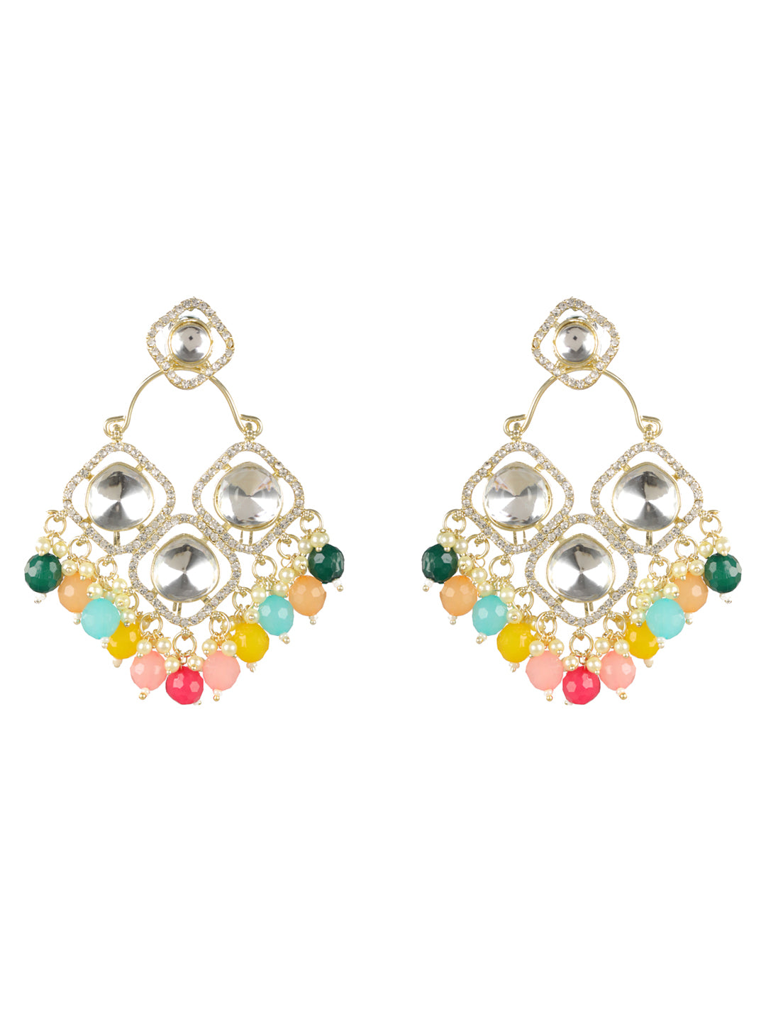 Priyaasi Multicolor Studded Shapes Gold-Plated Drop Earrings