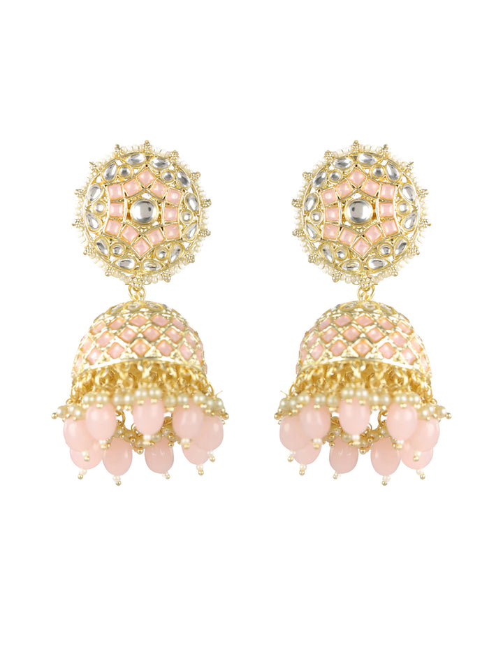 Priyaasi Pretty Pink Pearl Gold-Plated Jhumka Earrings
