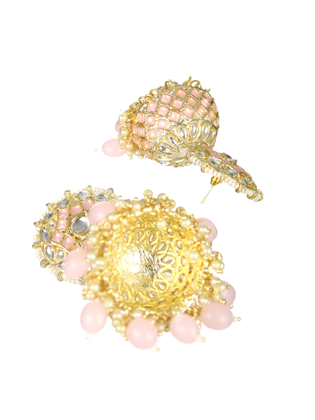 Priyaasi Pretty Pink Pearl Gold-Plated Jhumka Earrings