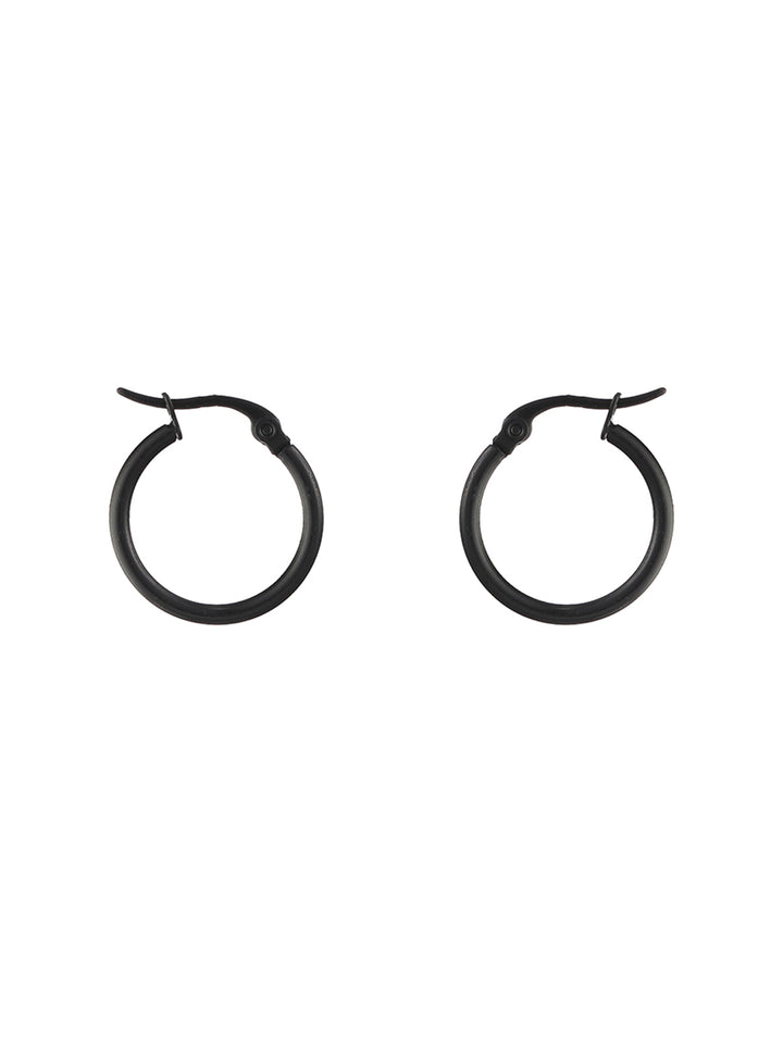 Solid Silver and Black Hoop Earring Set of 2