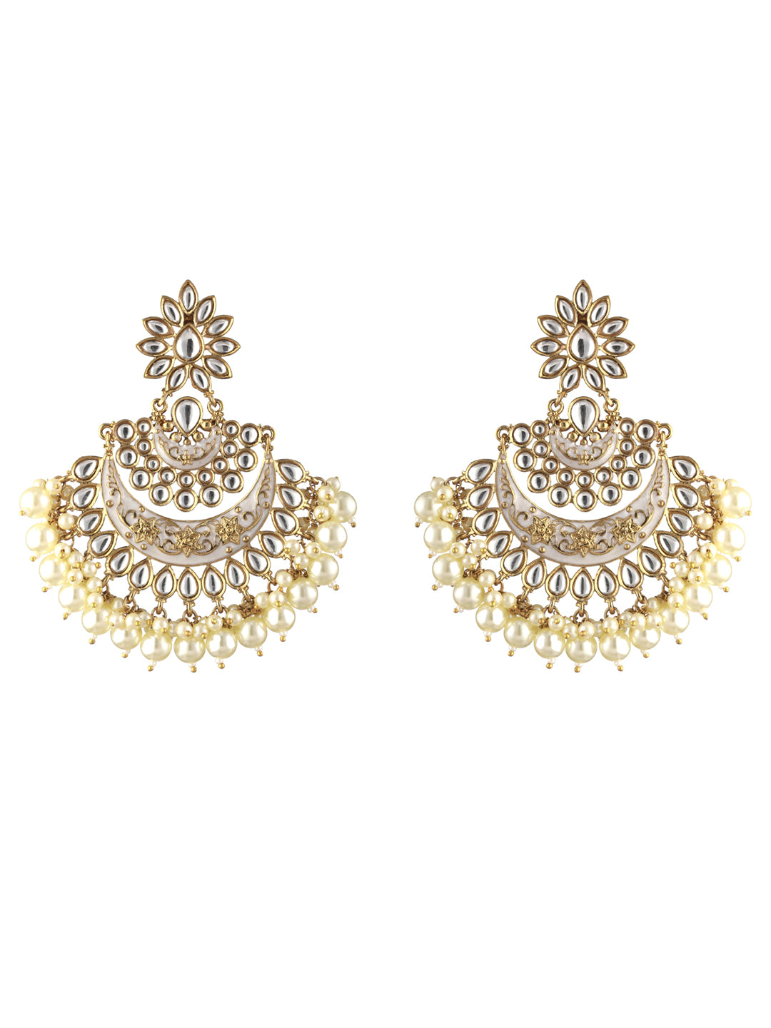 Priyaasi White Kundan Pearl Gold-Plated Chandbali Earrings