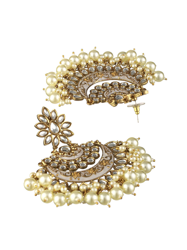 Priyaasi White Kundan Pearl Gold-Plated Chandbali Earrings
