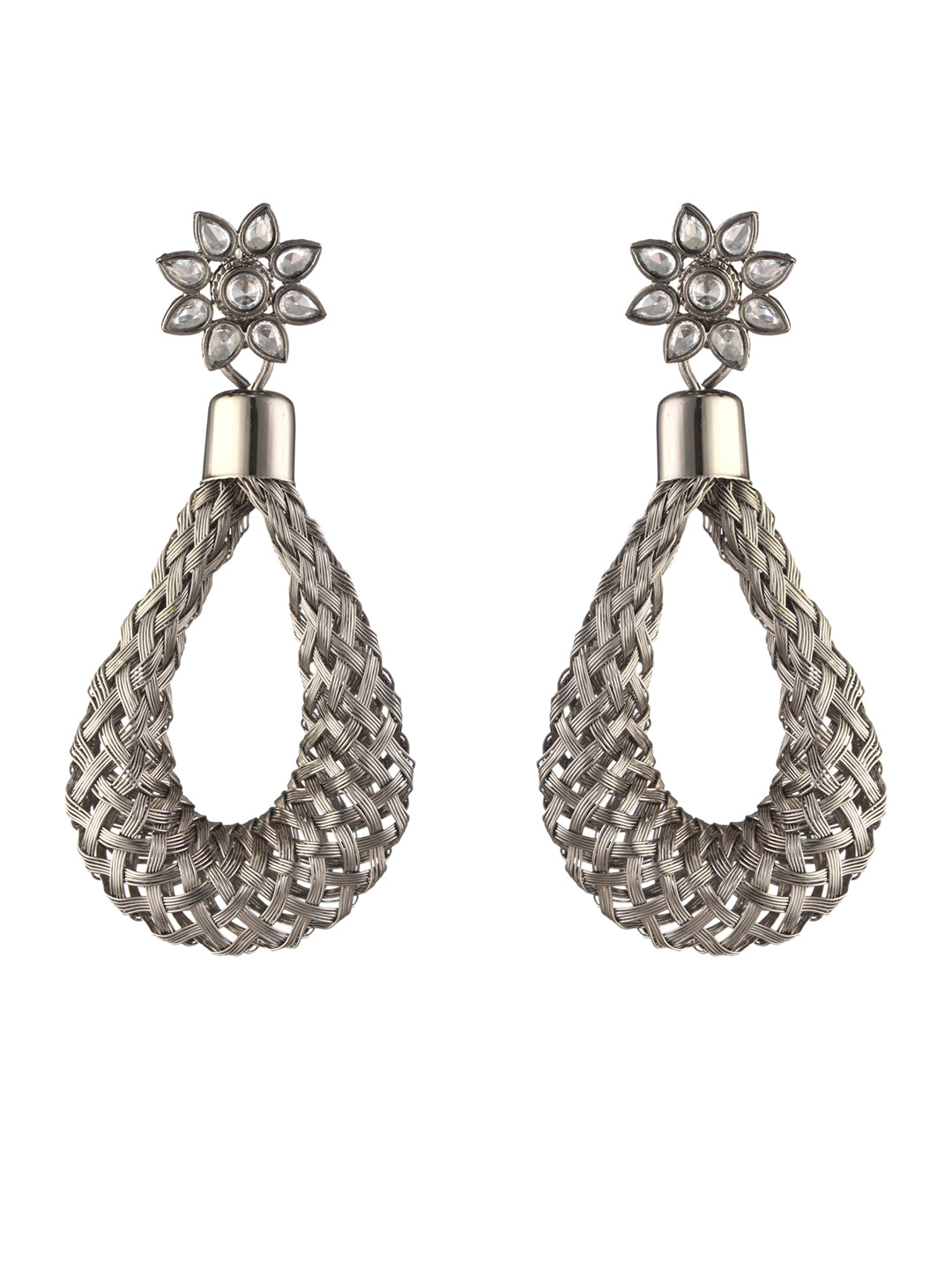 Priyaasi Stylish Floral Gunmetal Drop Earrings